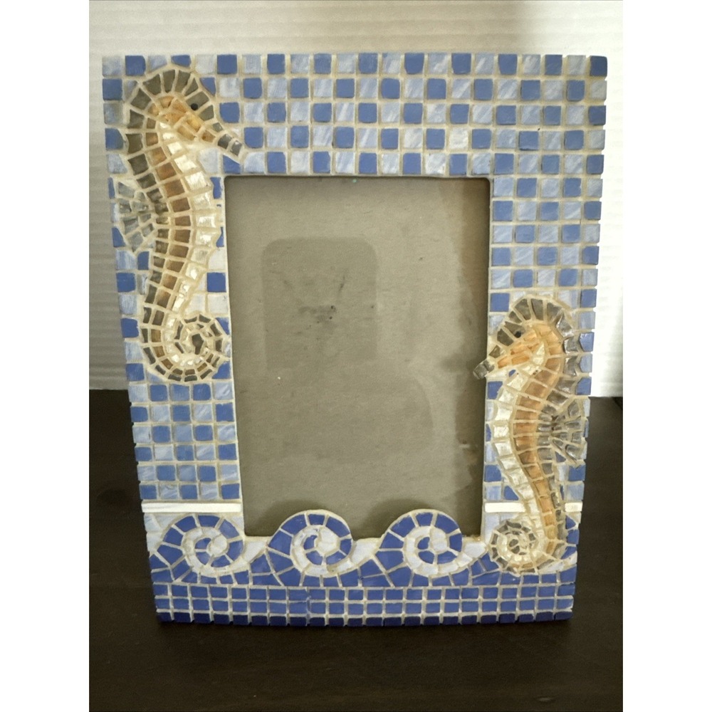 Seahorse Mosaic Tile Picture Frame 3.5x5 in Beach Ocean Vacation Tropical Sun